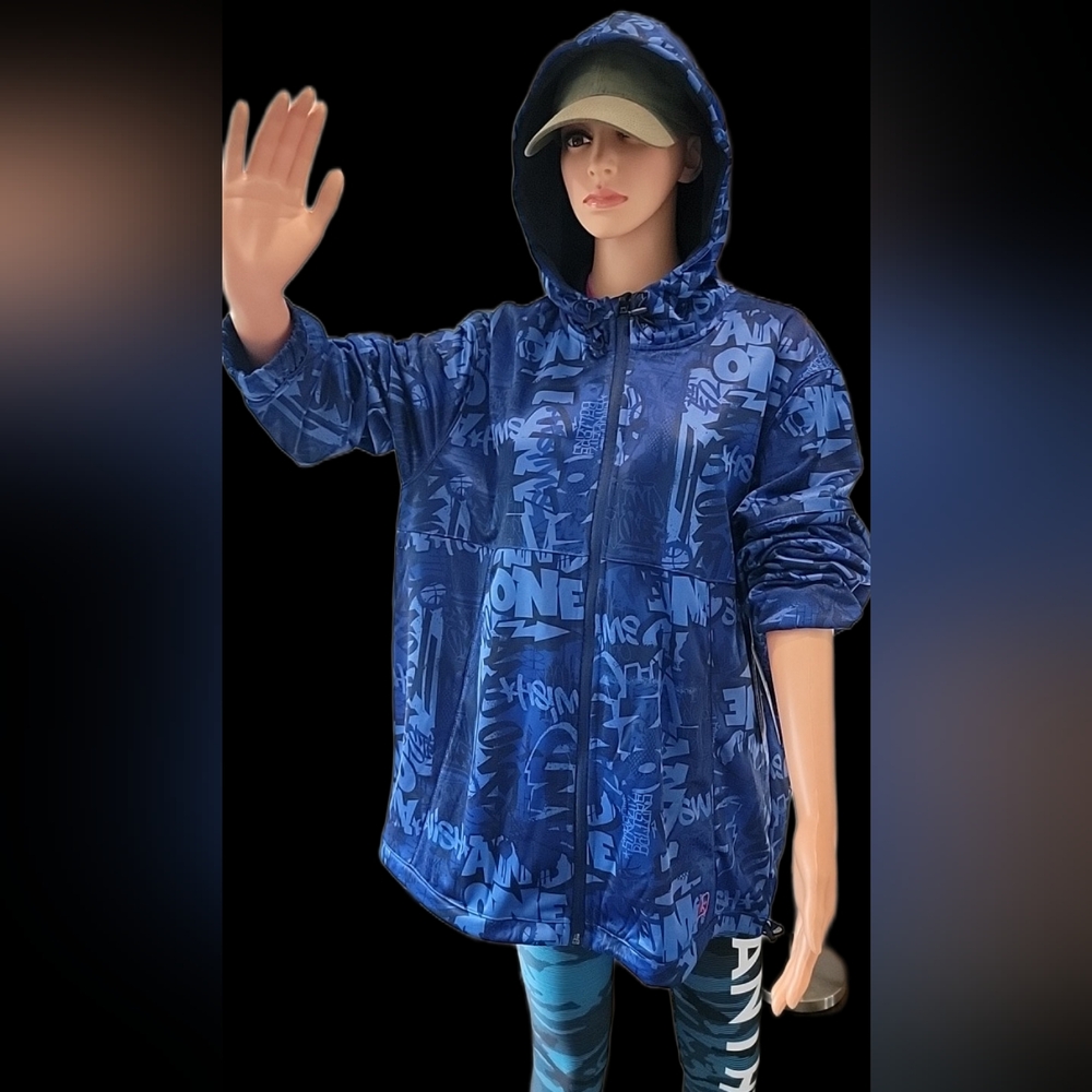 Blue Graphic Hoodie And1 Men's and Big Men's Jumpshot Graffiti Jacket